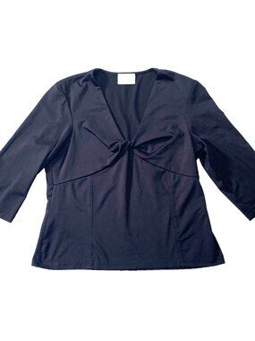 VTG 80s 90s Premiere Collection Black Blouse Women's L Twist Front 3/4 Sleeve